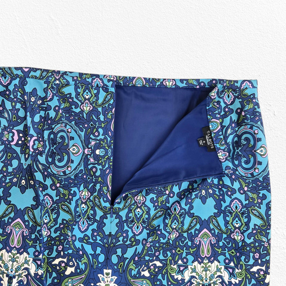 Talbots Baroque Paisley Print Blue Purple Green Cotton Blend Pencil Skirt Size 8 - Picture 7 of 9